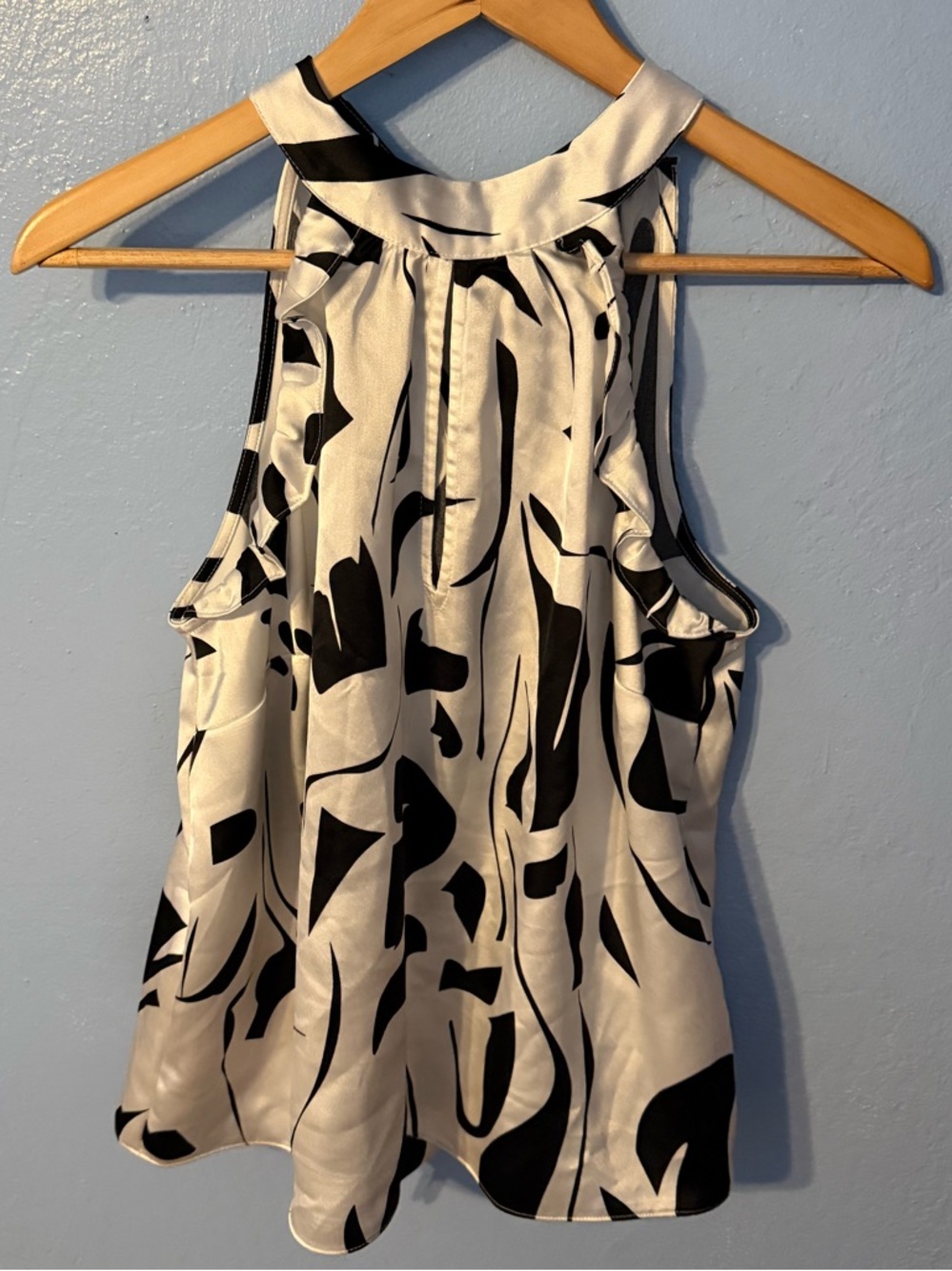 INC International Concepts Black and White Halter-Style Abstract Print Blouse